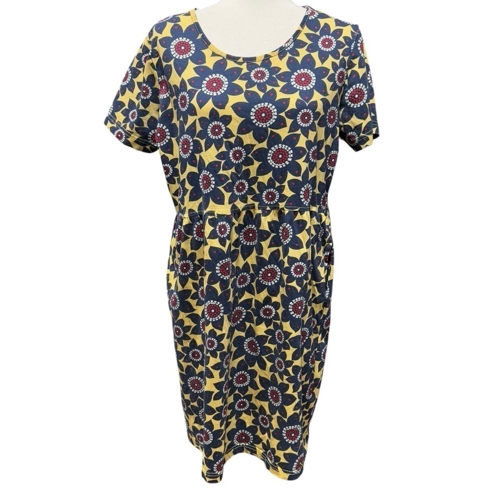 Hanna Andersson Floral Dress Large Bloomcore Teacher Yellow Cotton Retro Twee